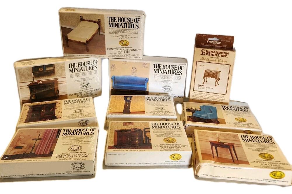 NOS Vintage Lot Of 10 House of Miniatures X-acto Collector Furniture Kits 1:12
